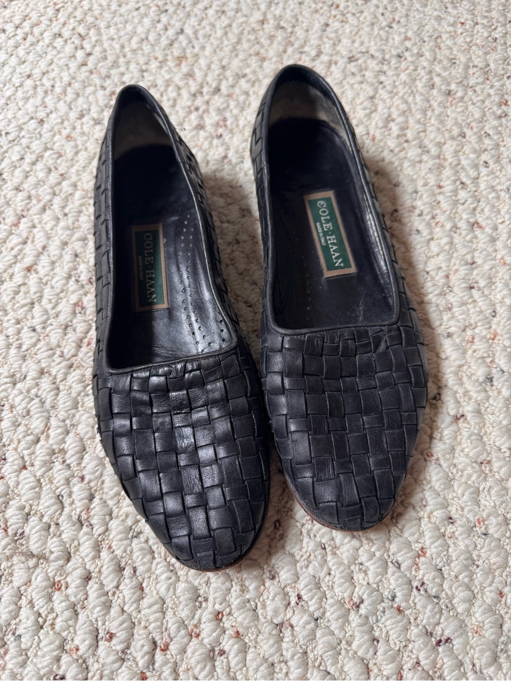 Vintage Cole Haan Black Woven Leather Women's Flats- perfectly broken in